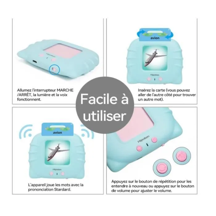 Cartes éducatives,Jouets éducatifs pour Jeunes Enfants de 1 à 6 Ans, Jouets préscolaires pour écouter 224 Mots (Bleu français)-2