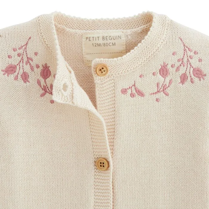 Gilet bébé en tricot - PETIT BEGUIN - Eva - 100% coton - Broderies délicates - Boutons bois-2