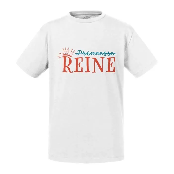 T-shirt Enfant Blanc Reine et Non Princesse Humour-0