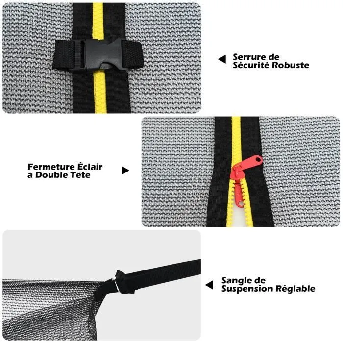 COSTWAY Filet de Sécurité pour Trampoline 487 cm 16FT-6 Poteaux Droits-Fermeture Eclair Double et Boucles de Protection-PE-Extérieur-3