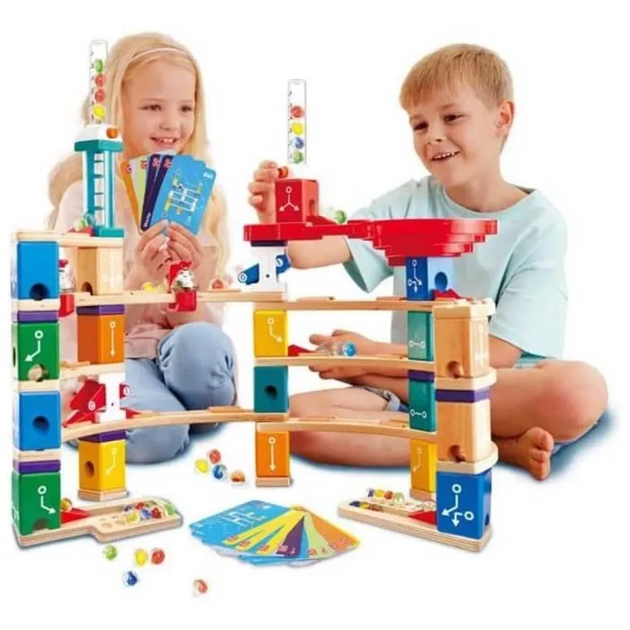 Hape - Circuit Billes en Bois Quadrilla Kit Codage Avanc - Kit 119 Pices, tages et Tourbillon - Jeu de Construction en Bois pou-0