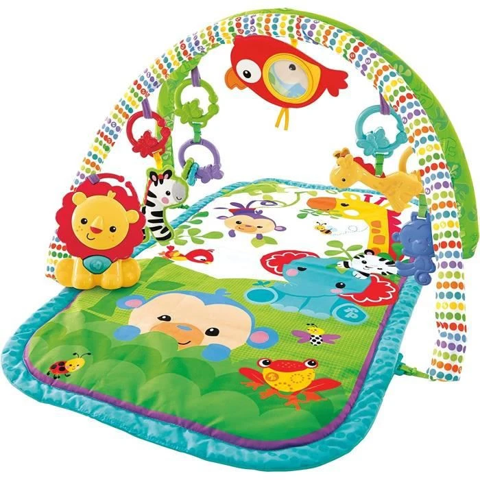 Fisher-Price Amis de la Jungle 3-en-1 tapis d`éveil musical pour bébé, transportable, arches de jeu et jouets,-0