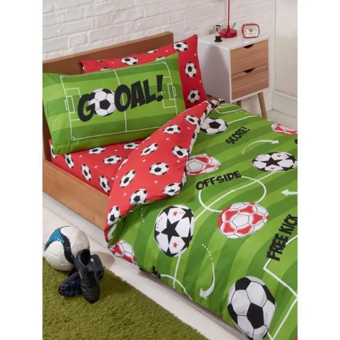 Parure de couette Football Rouge - Marque - Modèle - Housse de couette simple - Taie d'oreiller - Motif Football-0