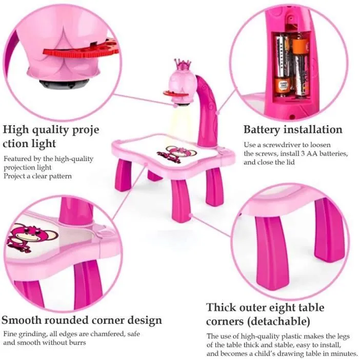 Table de projecteur de dessin pour enfants - PIMPIMSKY - Jouet éducatif - Rose - Projection + musique-3