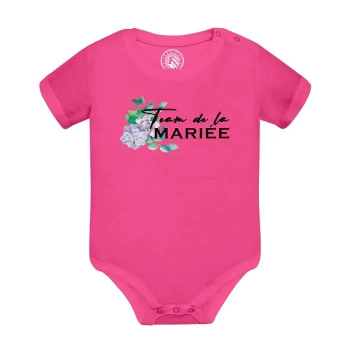 Body Bébé Manche Courte Rose Team de la Mariée Mariage Marié Fleurs Bleues-0