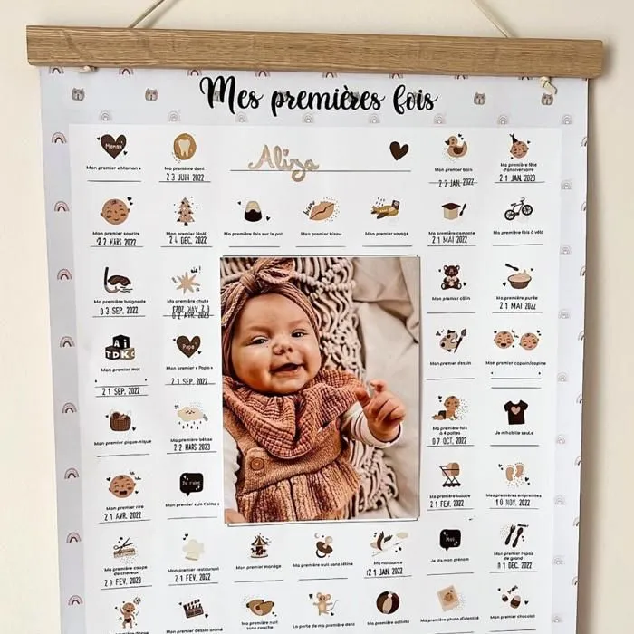 Affiche Mes Premières Fois à tamponner - Pack : Affiche + Tampon dateur + Kit d’Empreintes + Baguettes (Modèle Ourson)-1
