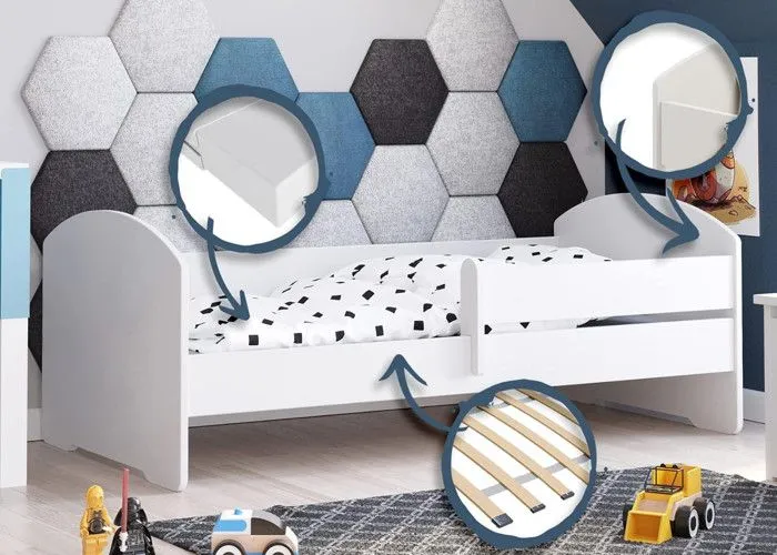 Lit enfant LOU avec balustrade et matelas inclus - Sans graphique - 160 cm x 80 cm-3