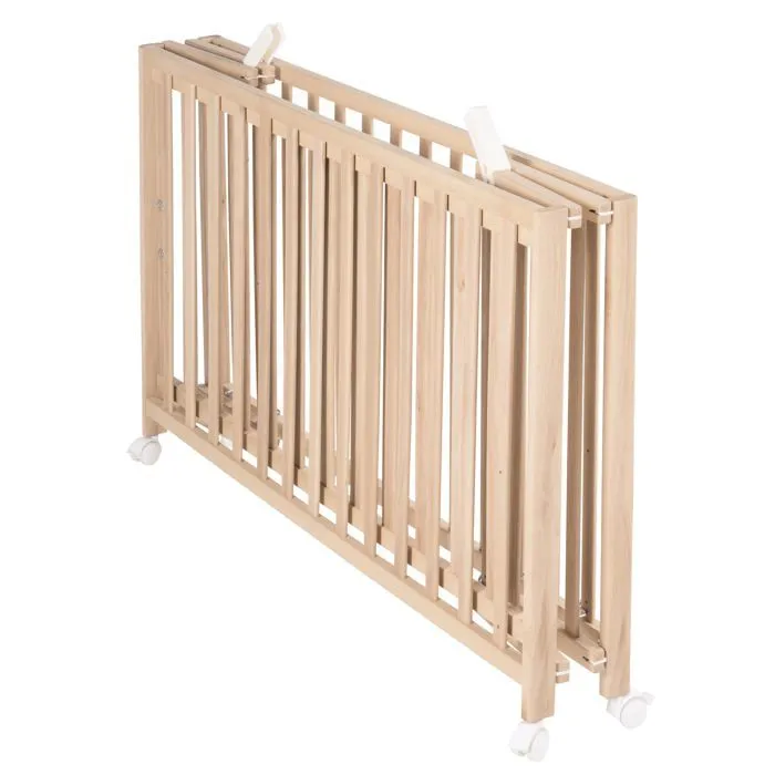 ROBA Lit Bébé Pliant 60x120 cm en Bois Massif - Fold Up - Hauteur Réglable - Roulettes à Freins - Naturel-4