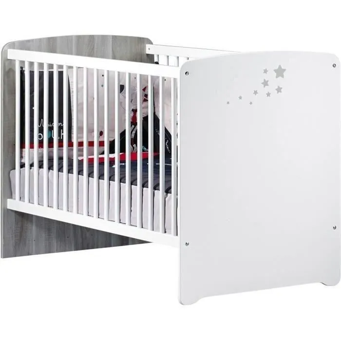 Chambre bébé duo Nao: lit 120x60, commode à langer - Babyprice - Blanc-3