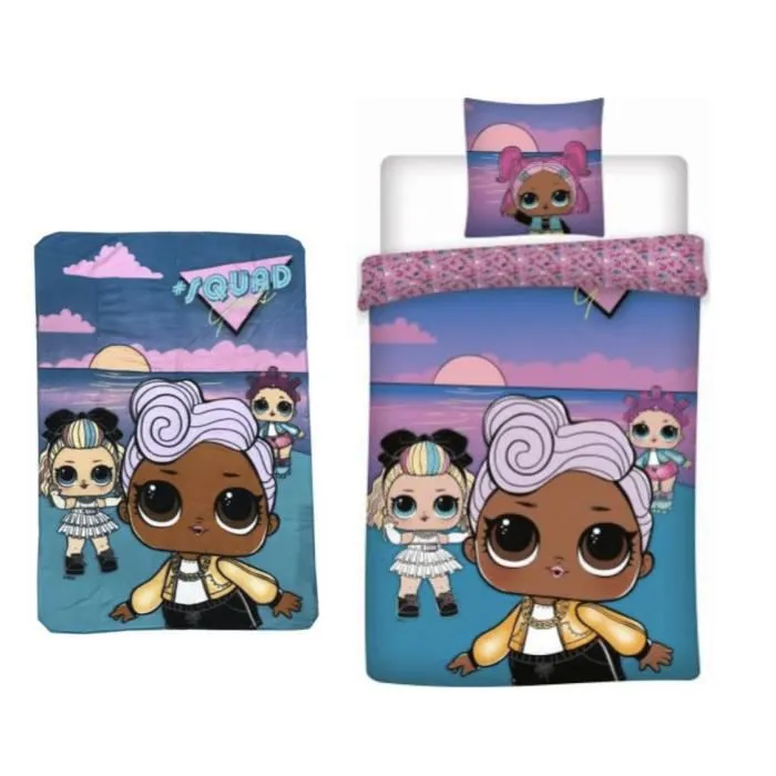 Lol Surprise - Ensemble parure de couette 140 x 200 cm + taie d'oreiller + Plaid 100 x 140 cm.-0