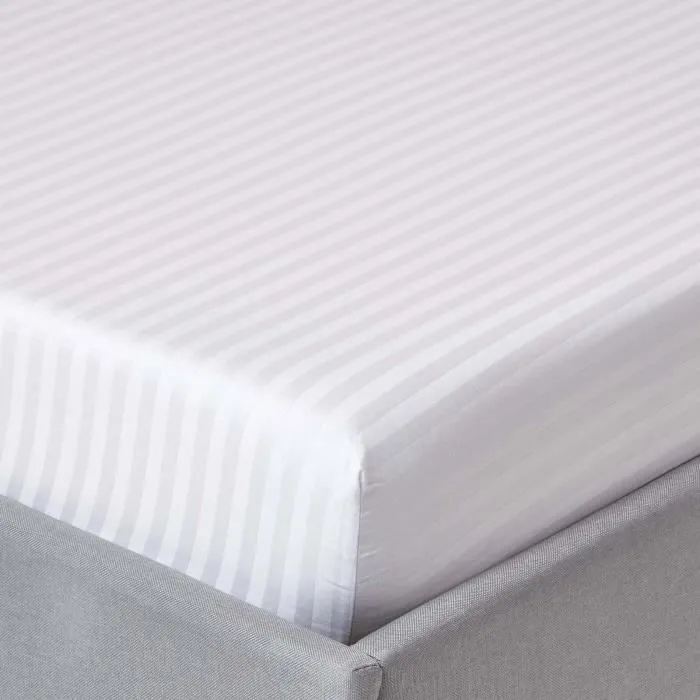 Drap-housse rayé 140 x 190 cm 100% coton égyptien 330 fils coloris blanc-0
