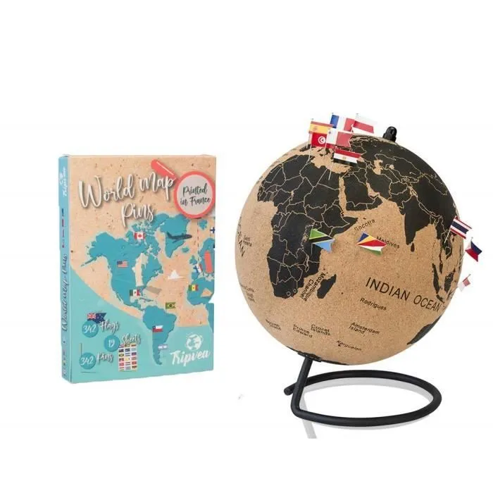 Globe terrestre vintage en liège Tripvea - Diamètre Ø = 23 cm-0