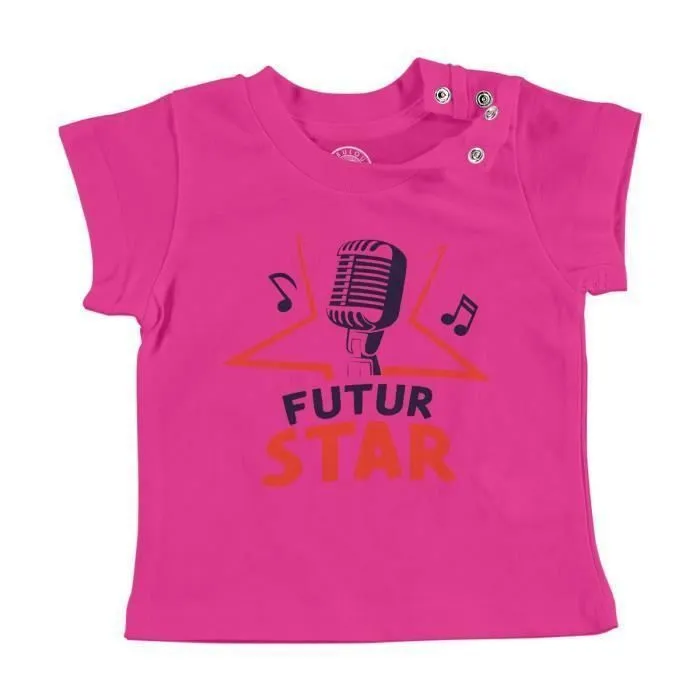 T-shirt Bébé Manche Courte Rose Futur Star Chanteur Célébrité Rêve-0
