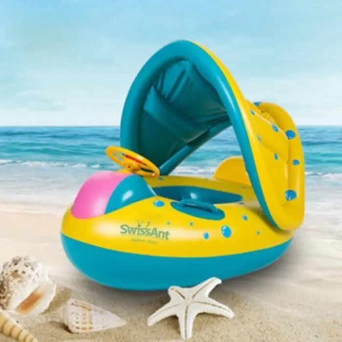 Parasol Baignoire Bouée Gonflable Bébé Enfant Solaire Anti-UV avec Volant-0