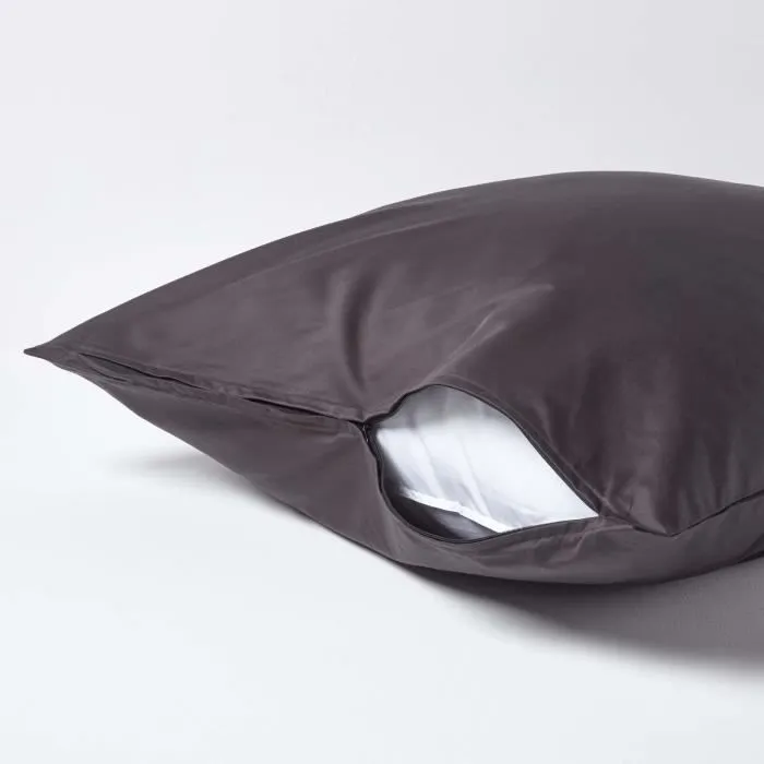 Taie d'oreiller 80x80 cm 100% satin de coton égyptien 1000 fils coloris Gris foncé-2