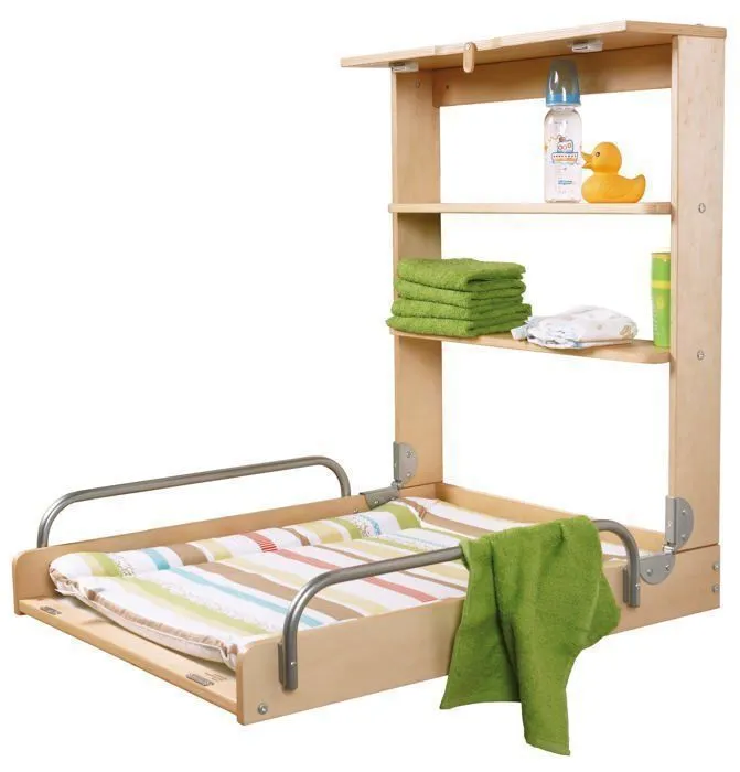 ROBA Table à Langer Murale Pliable + Matelas à Langer "Waldhochzeit" - Naturel-4
