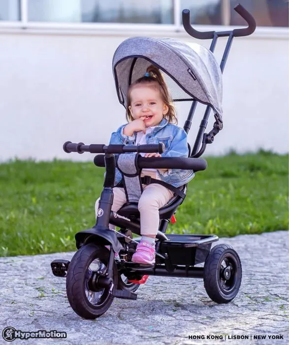 Tricycle Evolutif Enfant Gris- Hypermotion- 1 à 20 kg, Vélo Bébé avec Poignée, Poussoir, Pédales, Siège Réversible, Panier Sac-5