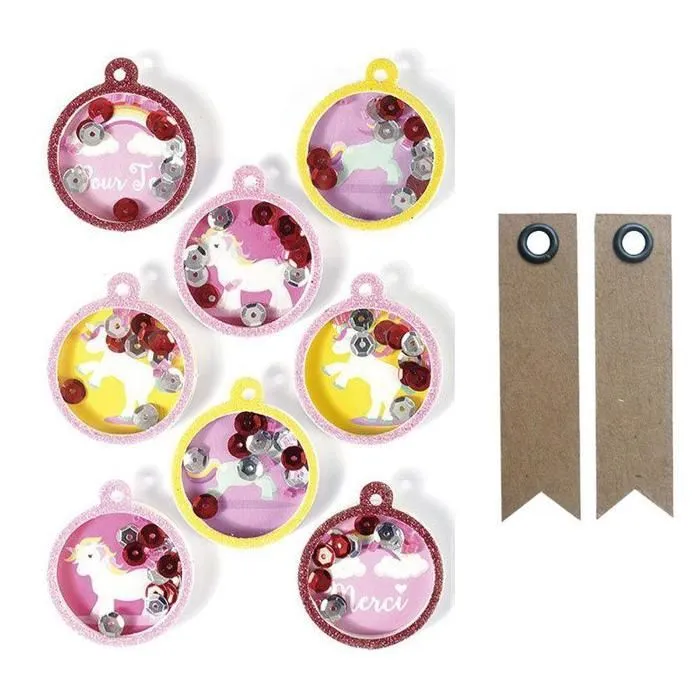 8 stickers 3D Boules Licorne 4,5 cm + 20 étiquettes kraft Fanion-0