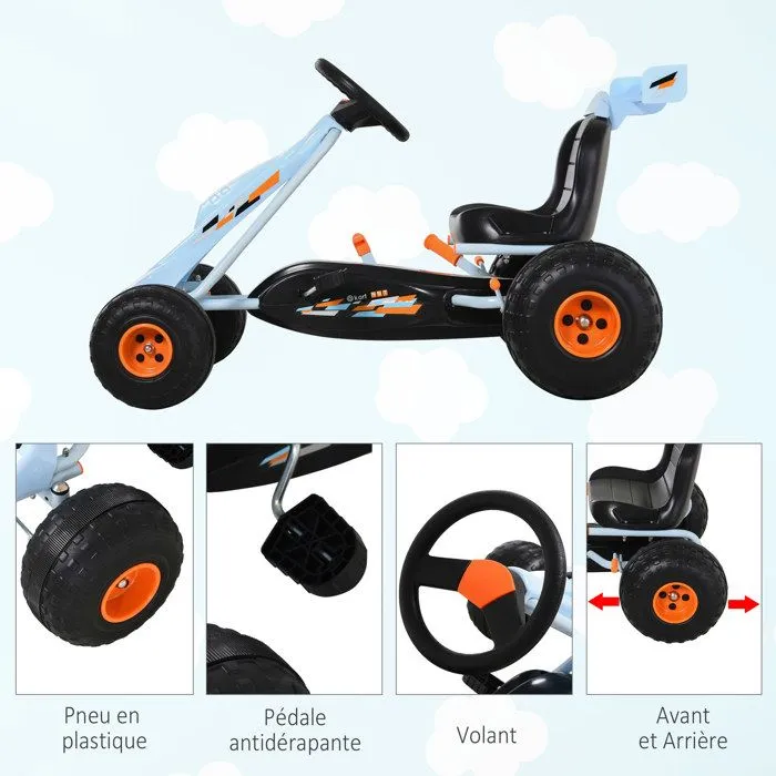 Vélo et véhicule pour enfants kart à pédales Go kart Formule 1 Racing avec aileron bleu ciel-4