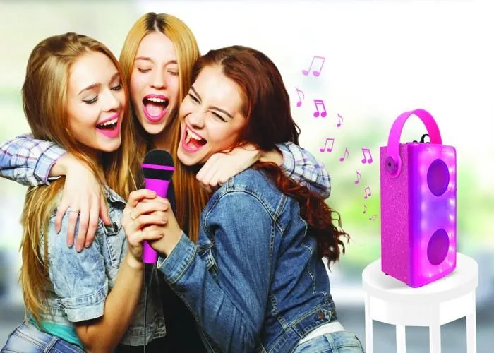 Enceinte Bluetooth® lumineuse Rose avec micro-1