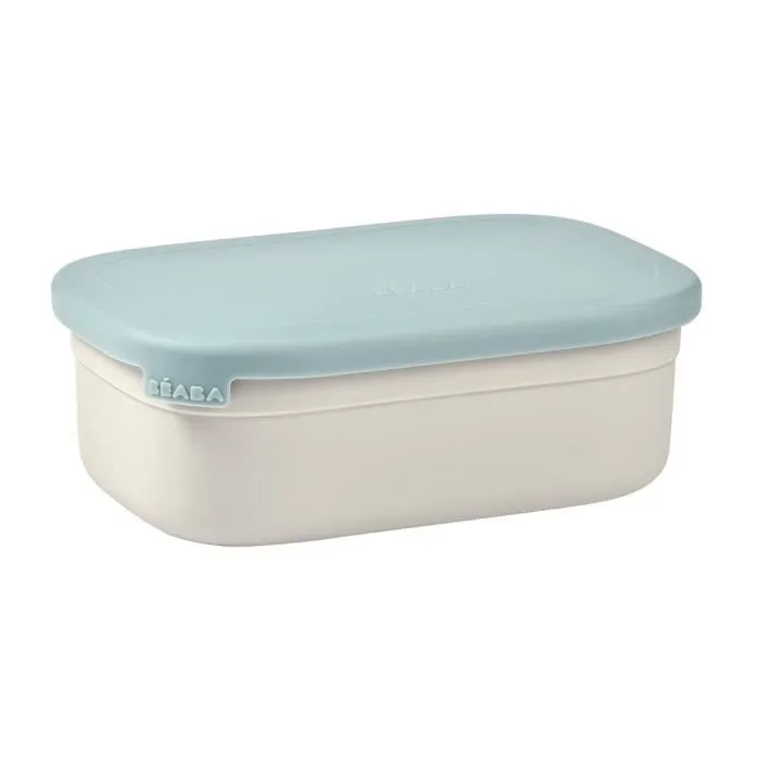 BEABA, Boîte repas enfant en inox, couvercle en silicone et housse de protection, Gris velours et bleu-0