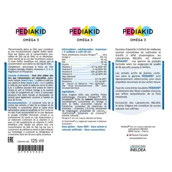 Lot de 3 PEDIAKID Oméga 3 - Complément Alimentaire Enfant - DHA & Vitamines Sirop d'agave & prébiotiques - Gout Citron Cola-2