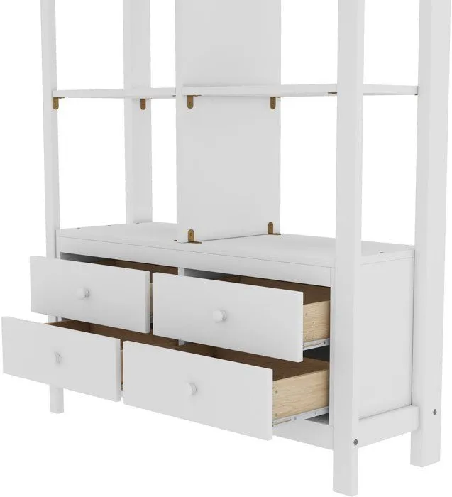 Lit mezzanine - Blanc - 90 x 200 cm - Avec bureau et tiroirs - 1 place - Design contemporain-4