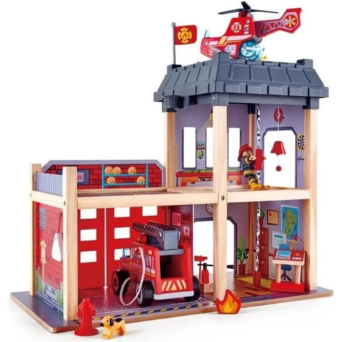 Jouet - HAPE - Grande caserne de pompiers - Rouge et gris - Mixte - Lego City - A partir de 3 ans-0