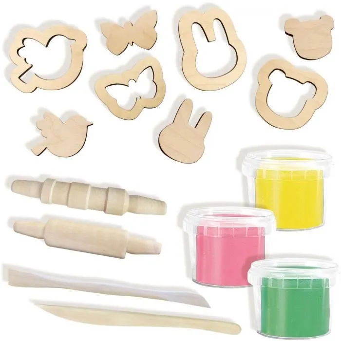 Kit pâte à modeler SES CREATIVE avec outils en bois Eco - 3 couleurs - Pour enfant à partir de 3 mois-1