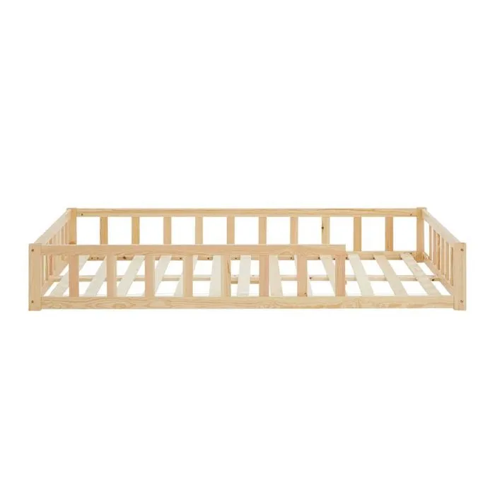 Lit Montessori - HomeStyle4U - 120x200 cm - Bois massif - Barrière de sécurité - Design intemporel-0