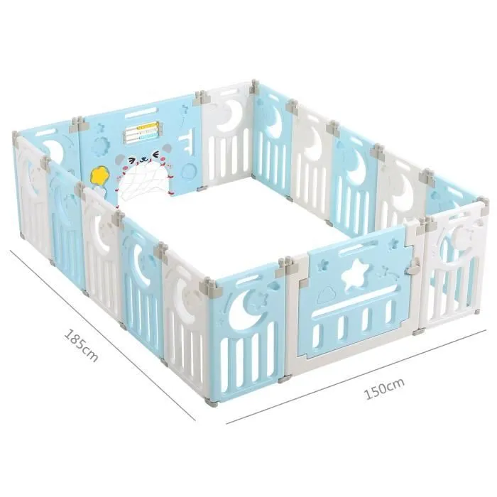 Parc Bébé en Plastique 14 + 2 Panneaux d’Activité et Porte Barrière Sécurité Enfant Pliable - bleu-3