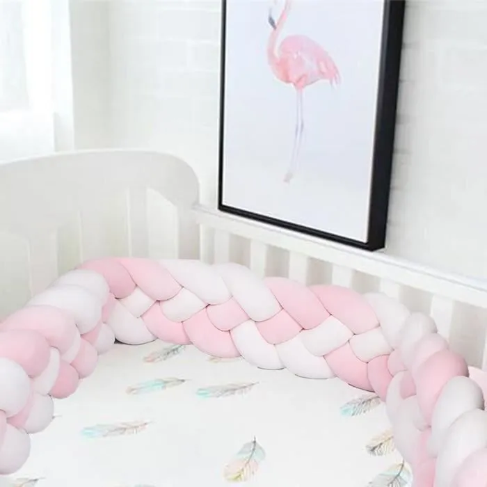 2m Tour de Lit Bébé Coussin Serpent Tressé Pare-chocs Velours Protection des bords Douce Pour les Nouveau-nés lit Sommeil-D-3