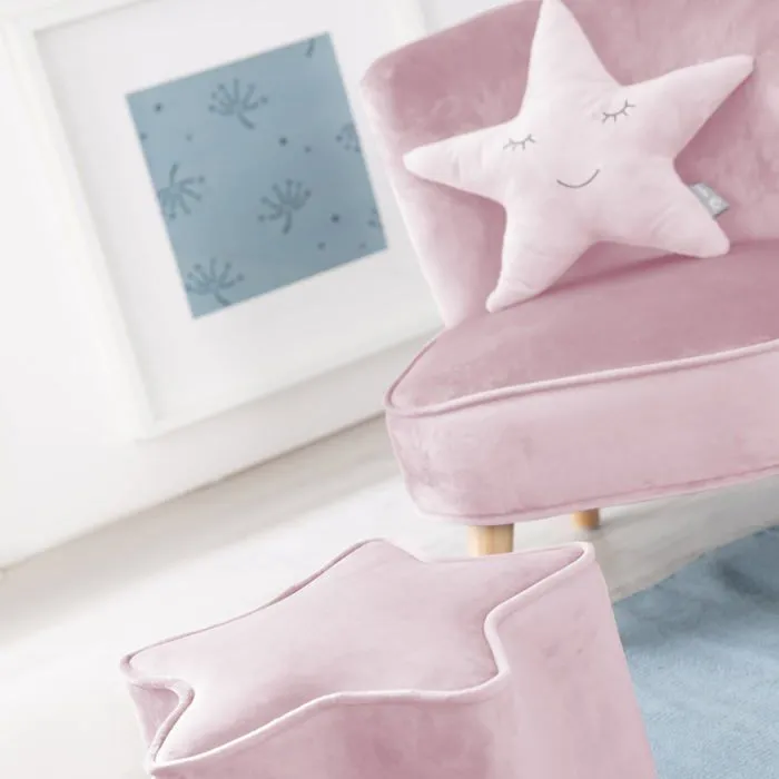 ROBA Canapé et Pouf Enfant Lil Sofa + Coussin Décoratif Étoile - Ensemble en Velours - Rose/mauve-4