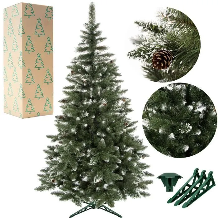 Sapin de Noël artificiel - SPRINGOS - 250 cm - Neige artificielle - Vrais cônes - PVC-3