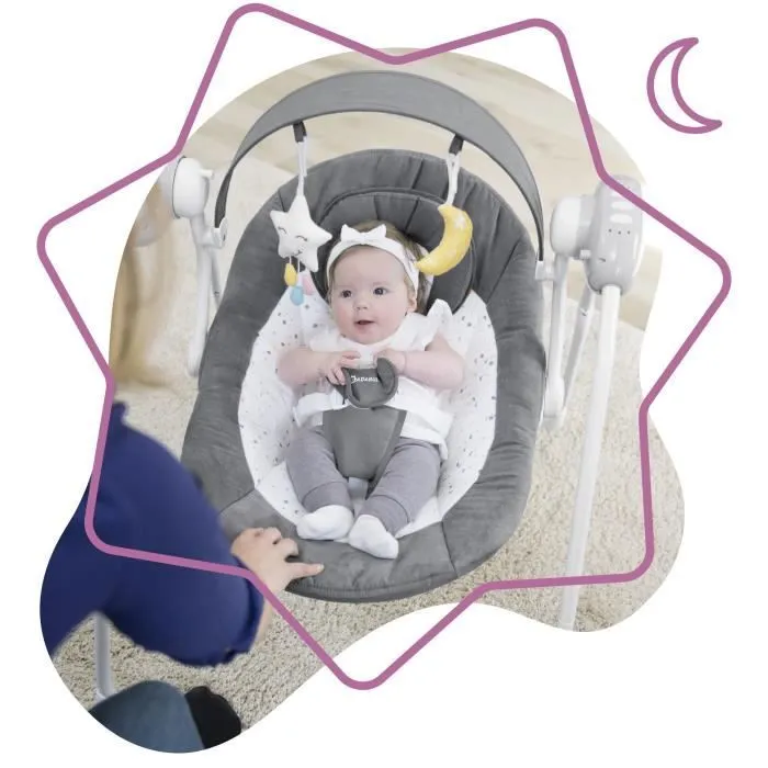 Badabulle Balancelle Electrique Confort - Pliable - Ultra Compact - Arche de jeux amovible, Moonlight-1