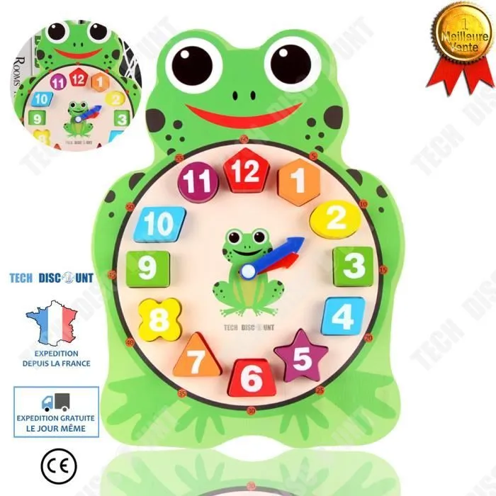 TD® Horloge en grenouille pour enfants montre chiffre grenouille accessoire de jeu ludique apprentissage horaire amusant-0