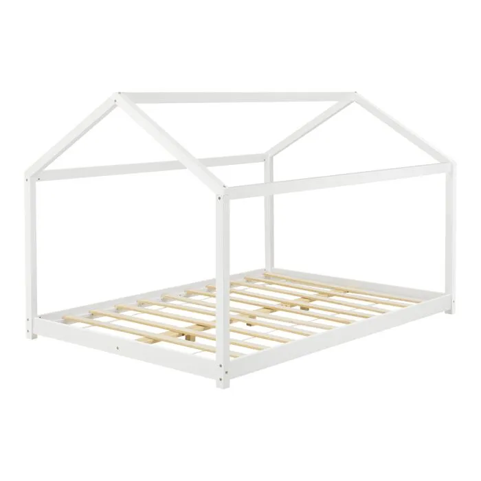Lit d'Enfant Forme Maison Cerro avec Matelas Mousse à Froid 120 x 200 cm Blanc [en.casa]-2