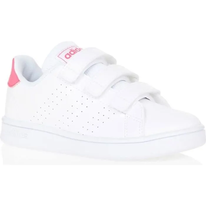 Baskets ADIDAS ADVANTAGE C - Enfant - Blanc/Rose - Fermeture 3 scratchs - Talon rose-0