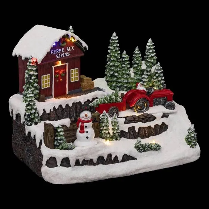 Village de Noël bonhomme de neige tracteur animé/musical 10 LED + transfo Feeric lights & christmas-2