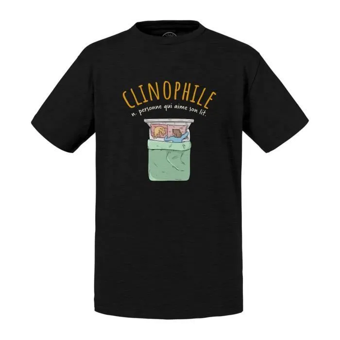 T-shirt Enfant Noir Clinophile Fainéant Sommeil Chat Dessin-0