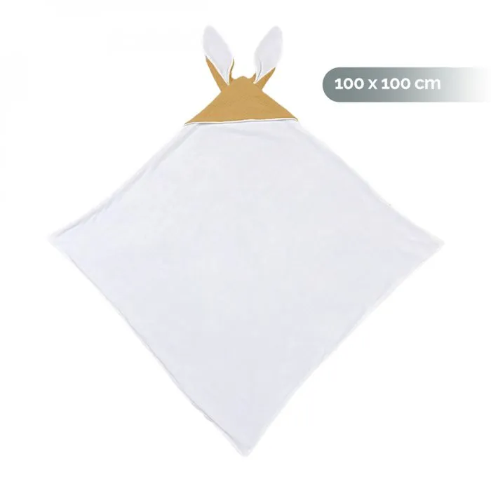Cape, sortie de bain pour bébé intérieur 100 % coton - 100 x 100 cm - Lapin - Moutarde - Monsieur Bébé-1