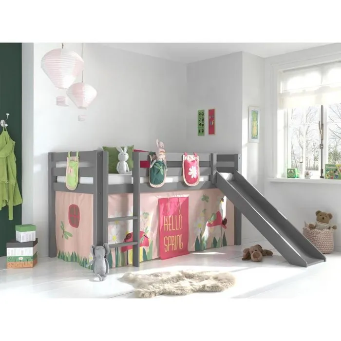 Lit mi-hauteur avec toboggan Astrid - VIPACK - Gris - Bois - 208x223x114cm - Contemporain/Design-3