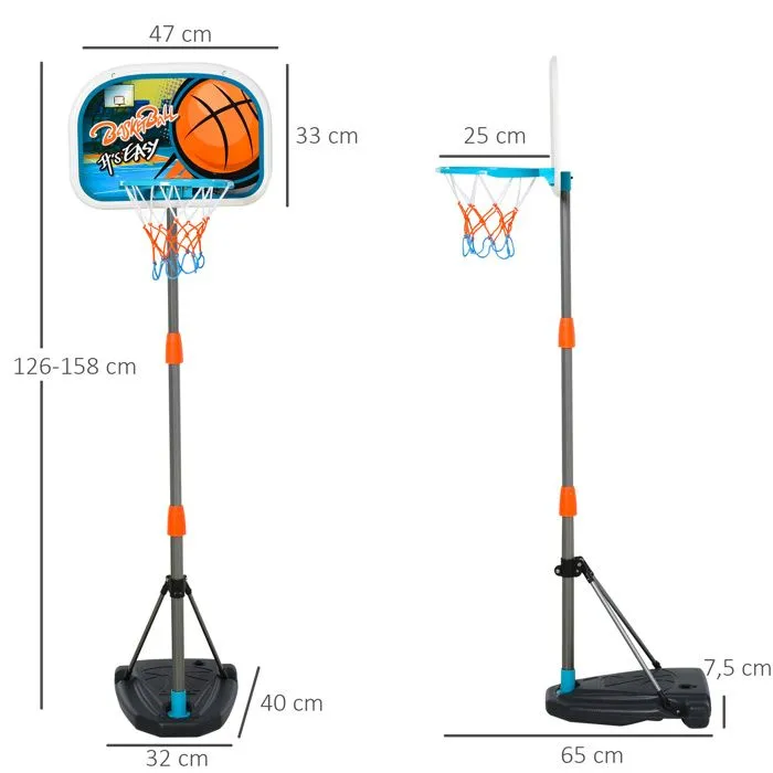 HOMCOM - Panier de Basket - Plastique - 65x32x158cm - Bleu, Gris-3