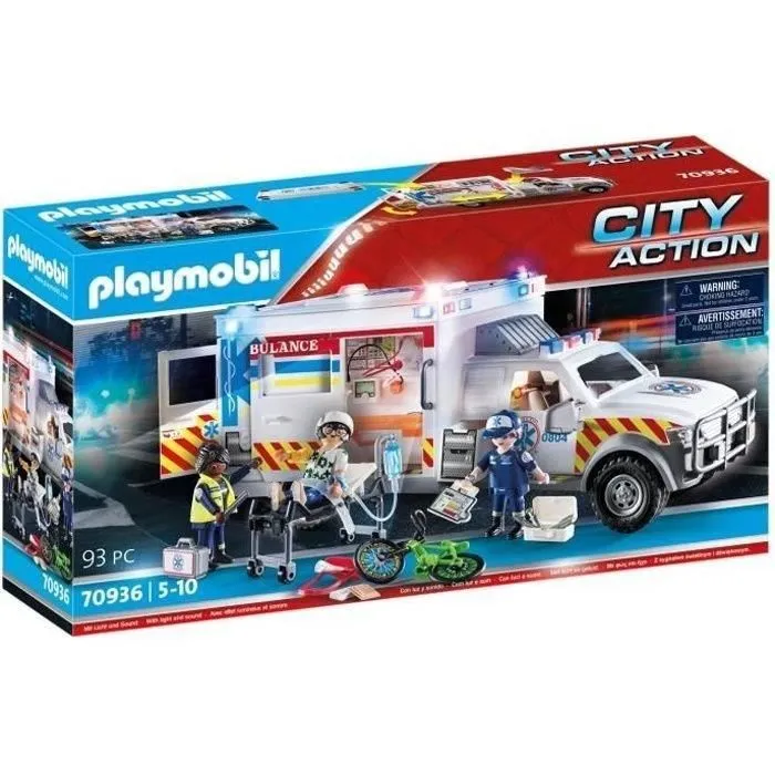 PLAYMOBIL 70936 Ambulance américaine avec secouristes et blessé, City Action, Les Secouristes-7