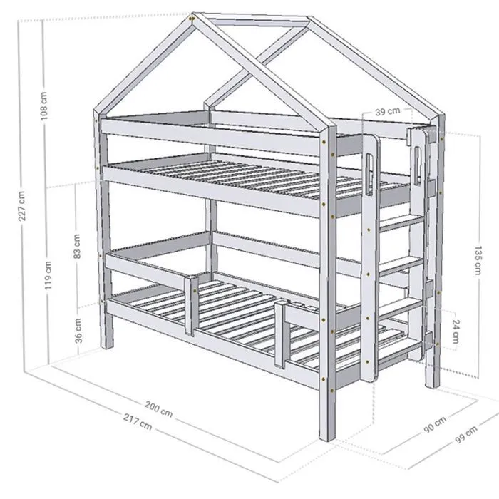 Lits cabane superposés - Benlemi - KILI - Bois naturel - 90 x 200 cm - H : 227 cm-2