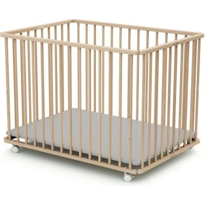 Parc pliant en bois Brut - FORMULA BABY - 70 x 100 cm - Marron - Bébé - 24 mois - 2 ans-0