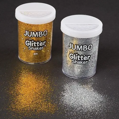 Lot de 2 distributeurs de paillettes Jumbo - doré et argenté. Idéal pour décorer les loisirs créatifs.-1