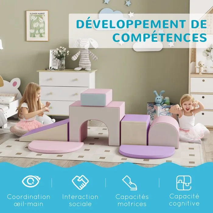 7PCS Module motricité bébé - HOMCOM - pour enfants d'âge préscolaire - en mousse EPE - multicolore-4