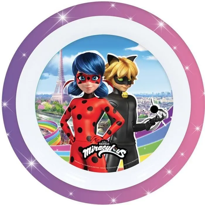 FUN HOUSE Miraculous Ladybug Ensemble repas - 1 assiette ø 22 cm, une assiette creuse ø 16 cm et un verre 220 ml - Pour enfant-1