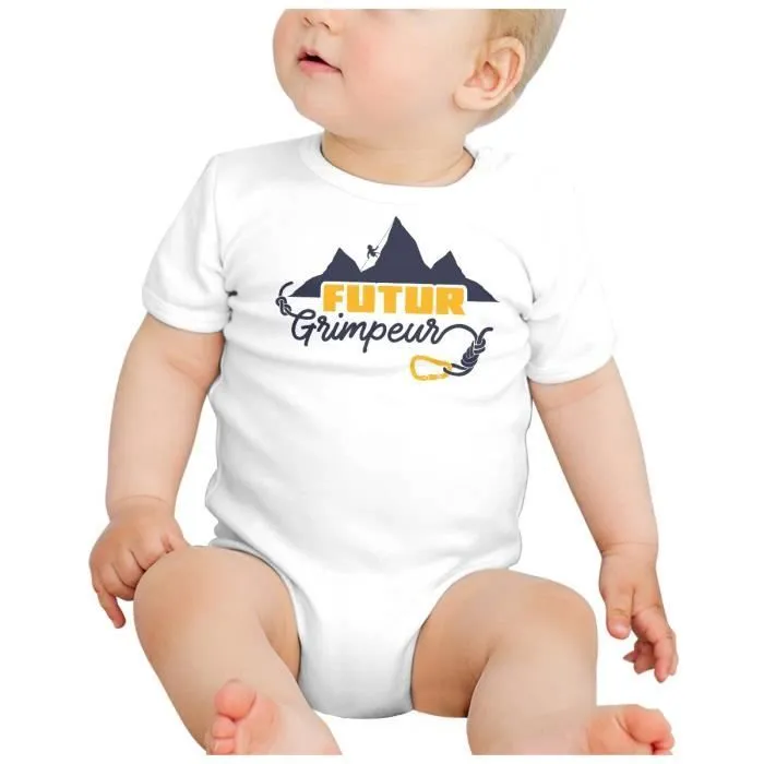 Body Bébé Manche Courte Blanc Futur Grimpeur Sport Outdoor Aventure Escalade-1